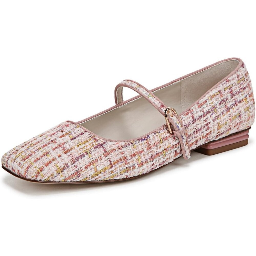 Franco Sarto Womens Pink Tweed Multi Faux Leather Tinsley Mary Jane Ballet Flats